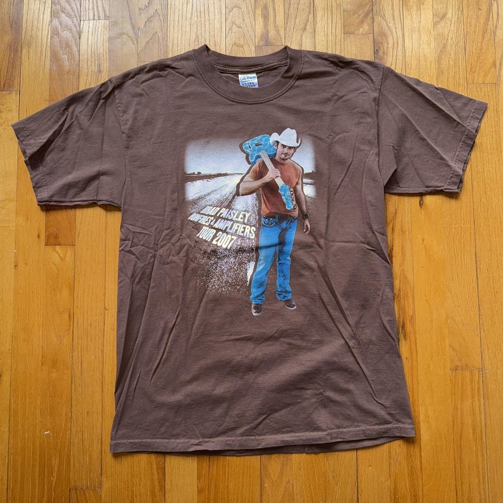 Y2K Brad Paisley Shirt Mens L Chocolate Brown‎ Tour Tee 2007 Country Graphic
